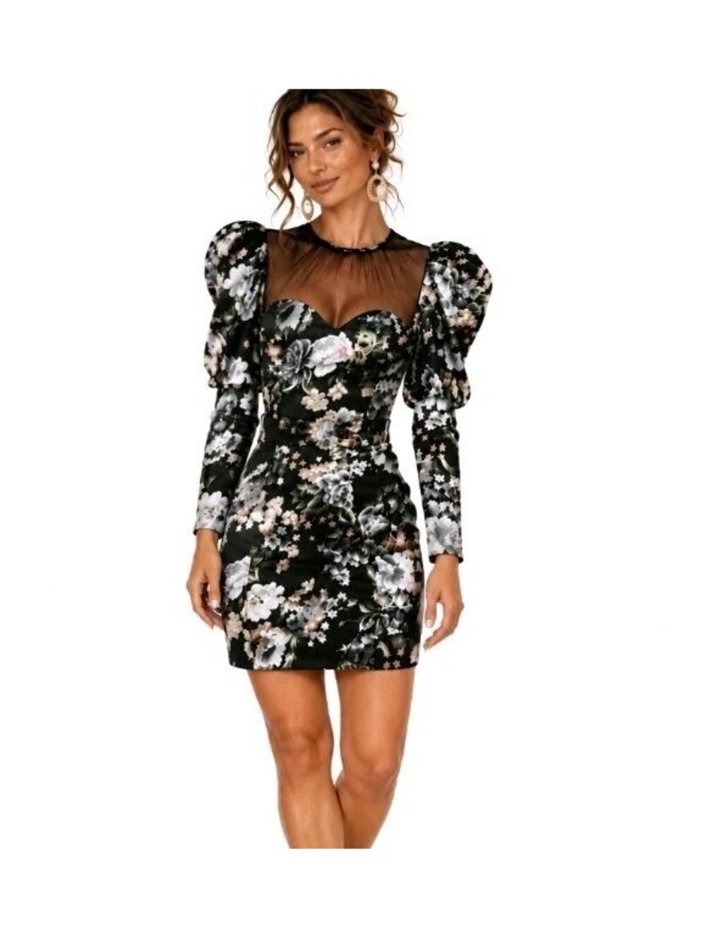 Lavish Alice Floral Illusion Yoke Puff Sleeve Y2K Cocktail Mini Dress Size 6 NWT